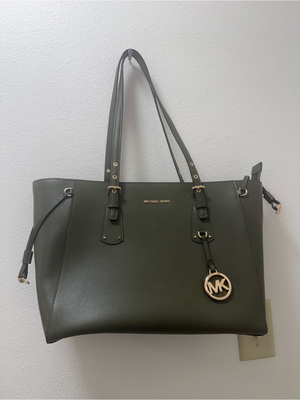 Michael Kors Olive Green Saffiano Tote with MK Charm